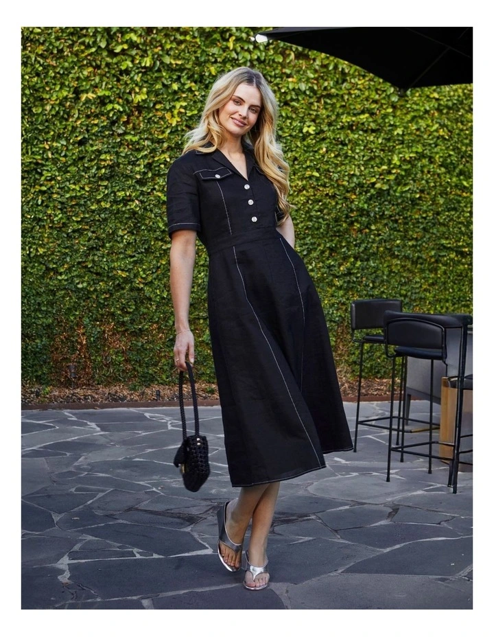 Rita Contrast Stitch Dress in Black image 5