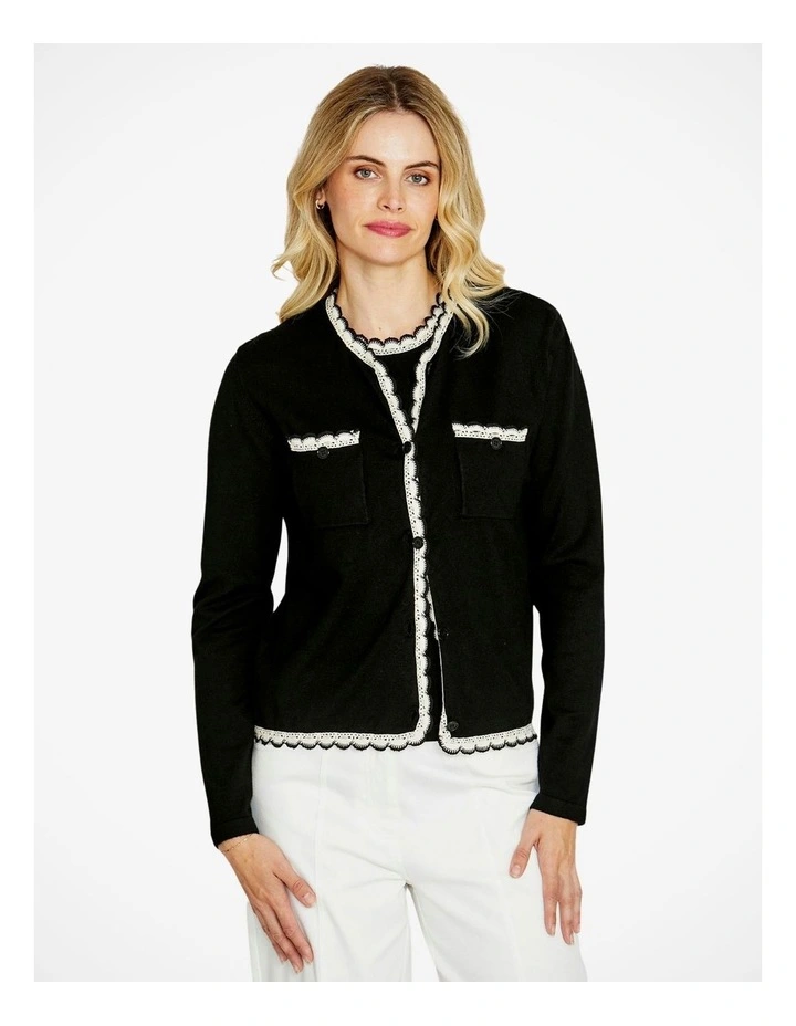Francesca Lace Trim Cardigan in Black image 1