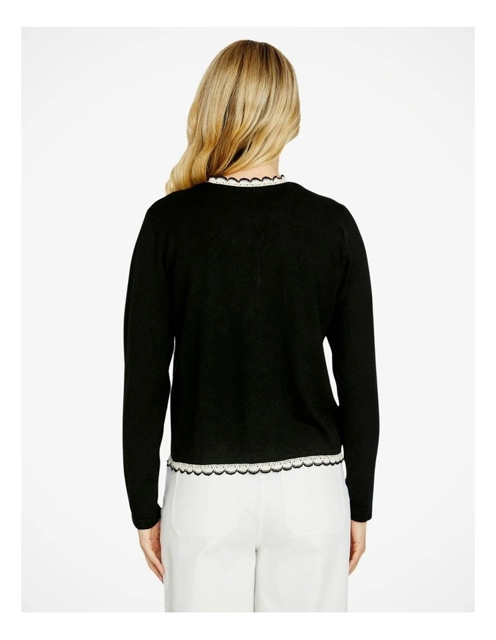 Francesca Lace Trim Cardigan in Black image 2