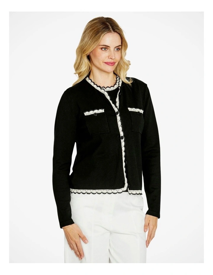 Francesca Lace Trim Cardigan in Black image 3