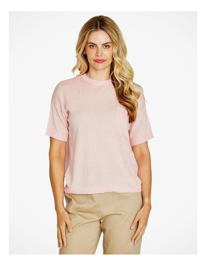 Elena Short Sleeve Pocket Knit Pullover in Pink image 1
