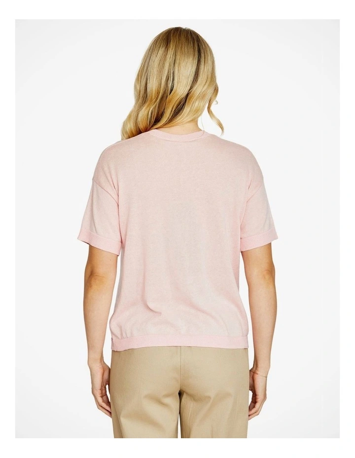 Elena Short Sleeve Pocket Knit Pullover in Pink image 2