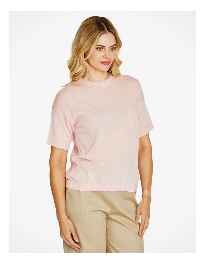 Elena Short Sleeve Pocket Knit Pullover in Pink image 3
