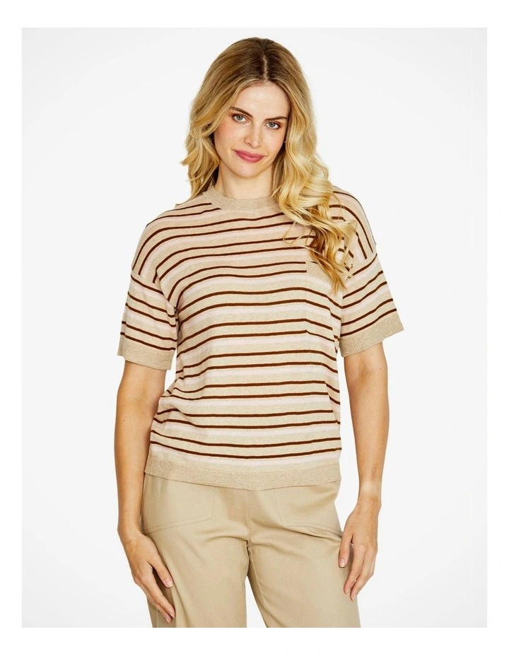 Elena Short Sleeve Pocket Knit Pullover in Stripe image 1