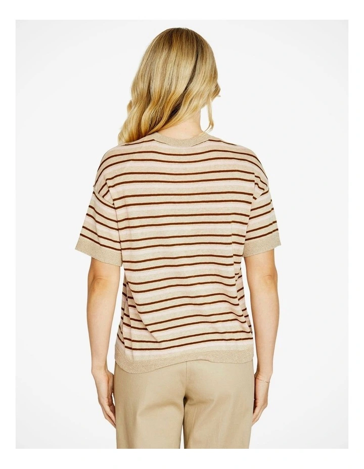 Elena Short Sleeve Pocket Knit Pullover in Stripe image 2