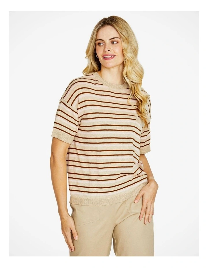 Elena Short Sleeve Pocket Knit Pullover in Stripe image 3