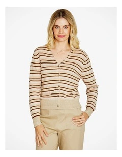 Bev V-Neck Button Down Cardigan in Stripe