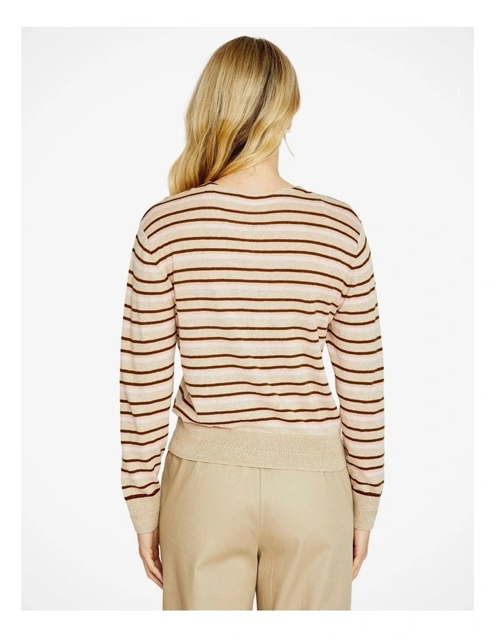 Bev V-Neck Button Down Cardigan in Stripe image 2