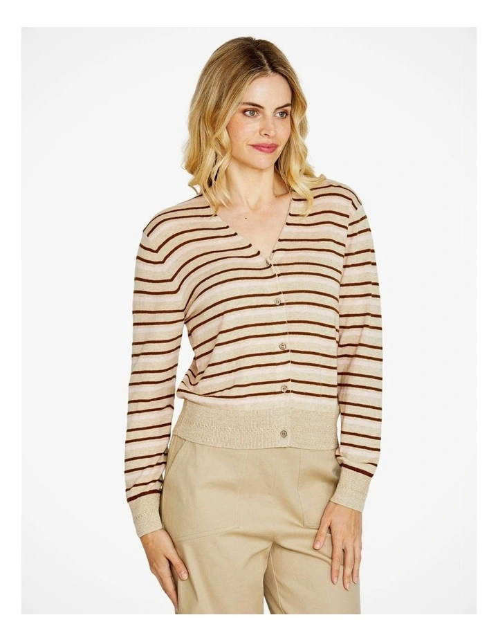 Bev V-Neck Button Down Cardigan in Stripe image 3