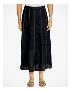 Rita Contrast Stitch Panel Skirt in Black