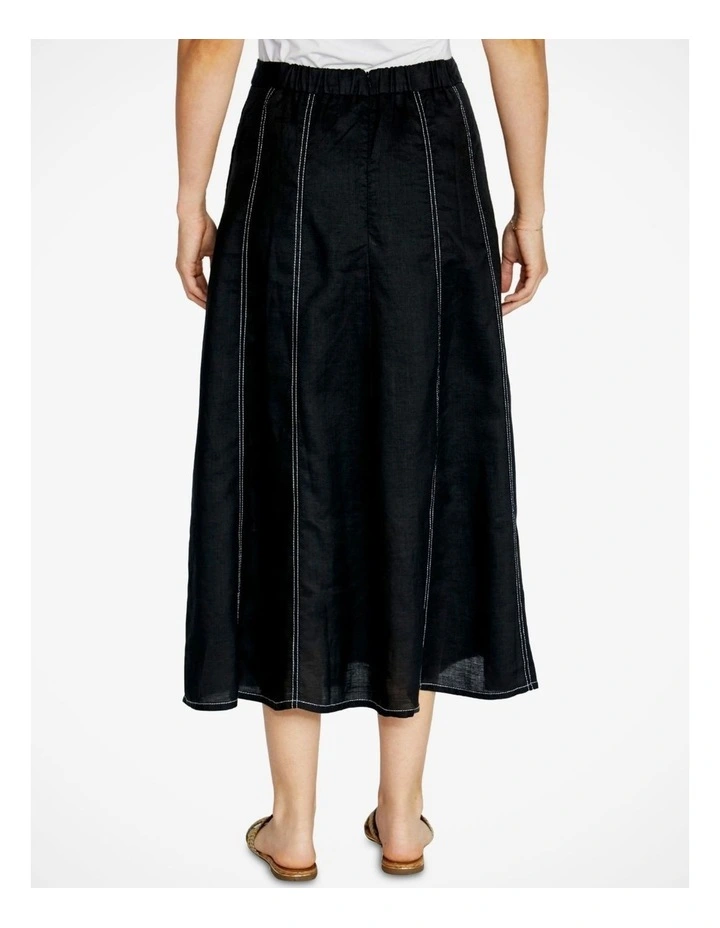 Rita Contrast Stitch Panel Skirt in Black image 2