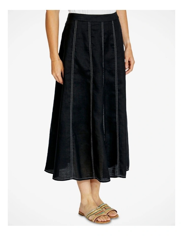 Rita Contrast Stitch Panel Skirt in Black image 3