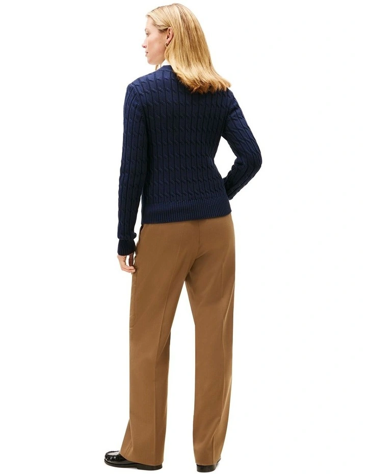 Cable Knit Crew Neck Jumper in Blue image 2