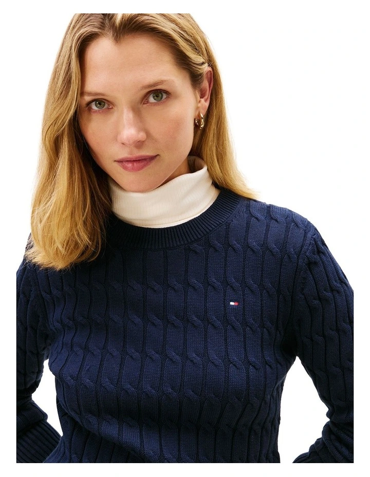 Cable Knit Crew Neck Jumper in Blue image 3