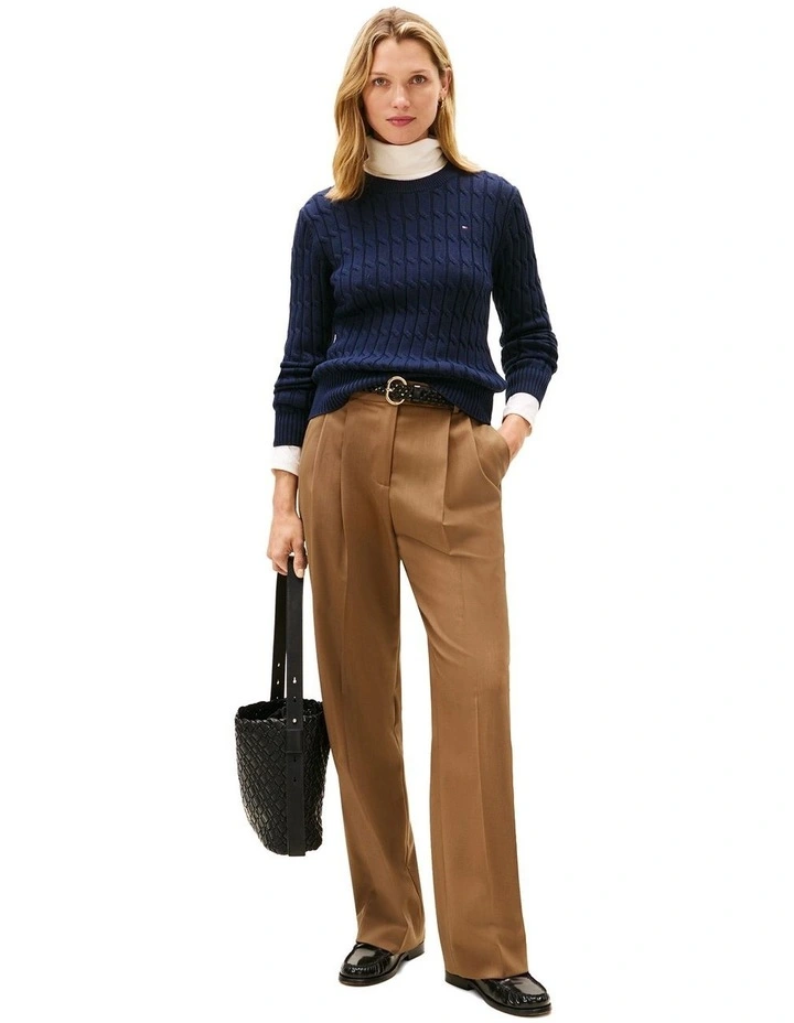 Cable Knit Crew Neck Jumper in Blue image 4