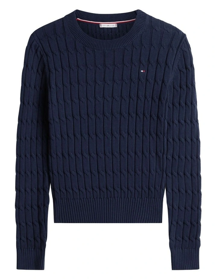 Cable Knit Crew Neck Jumper in Blue image 5