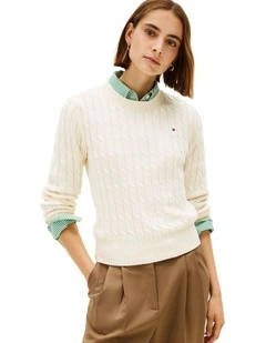 Cable Knit Crew Neck Jumper in Cream