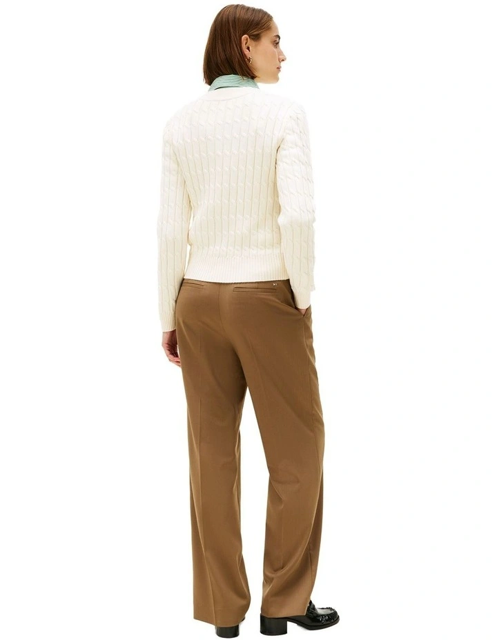 Cable Knit Crew Neck Jumper in Cream image 2