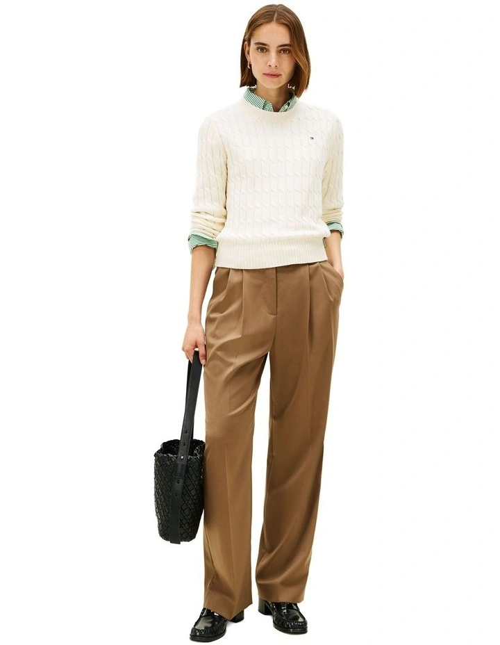 Cable Knit Crew Neck Jumper in Cream image 4