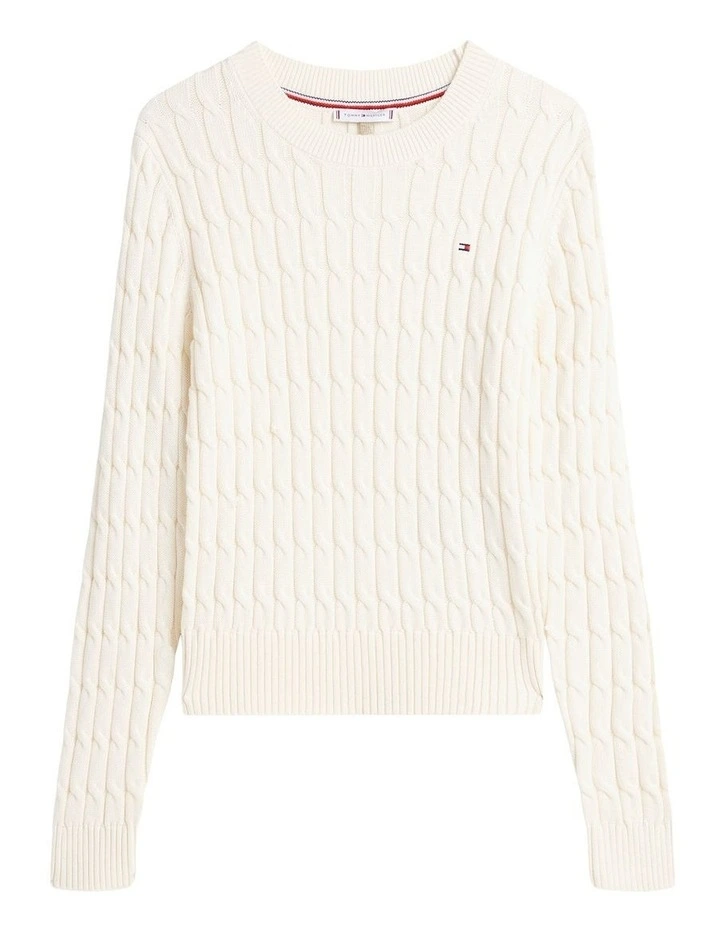 Cable Knit Crew Neck Jumper in Cream image 5