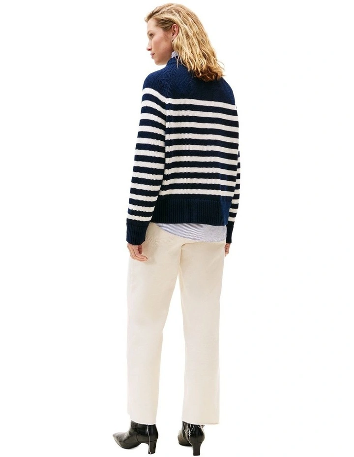 Stripe Mock Neck Relaxed Jumper in Blue image 2