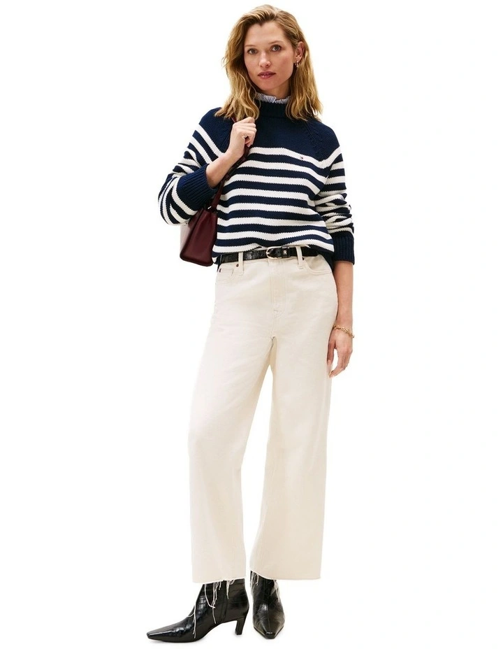 Stripe Mock Neck Relaxed Jumper in Blue image 4