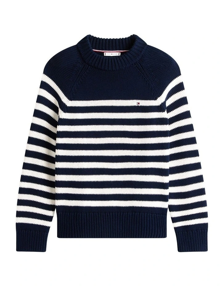 Stripe Mock Neck Relaxed Jumper in Blue image 5