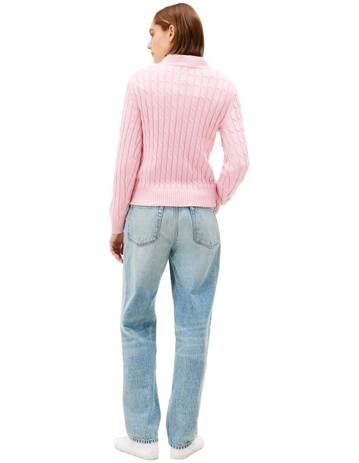Cable Knit Crew Neck Jumper in Pink image 2