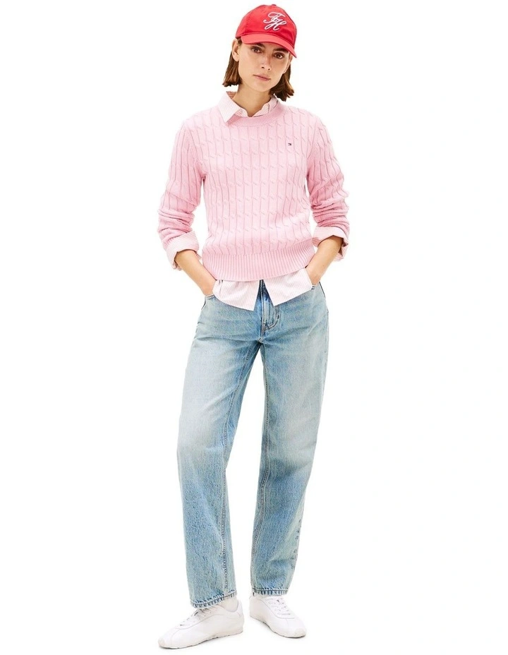 Cable Knit Crew Neck Jumper in Pink image 4