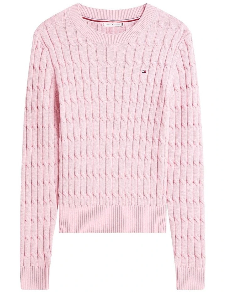 Cable Knit Crew Neck Jumper in Pink image 5