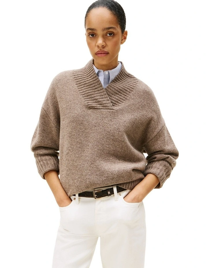 Pure Wool Marl Relaxed Jumper in Brown image 1