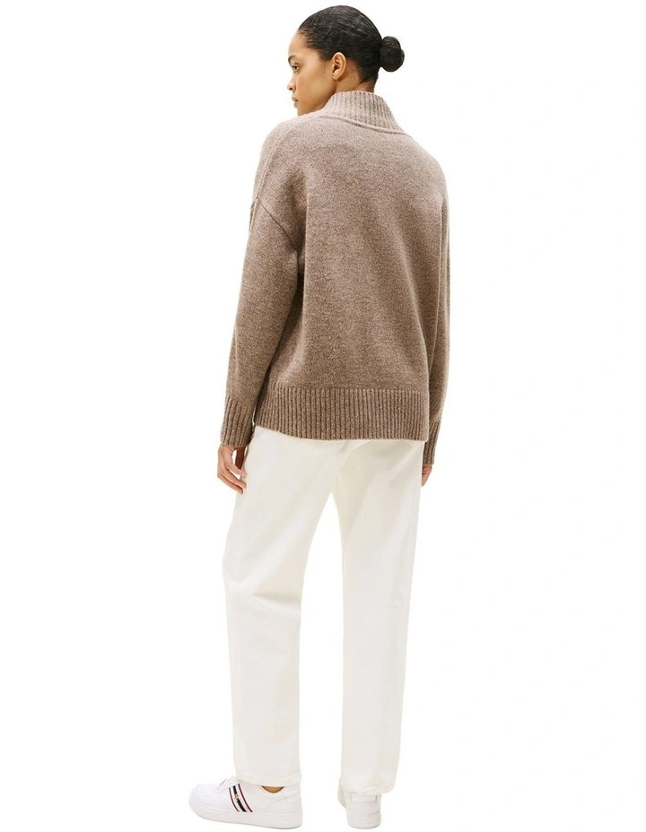 Pure Wool Marl Relaxed Jumper in Brown image 2