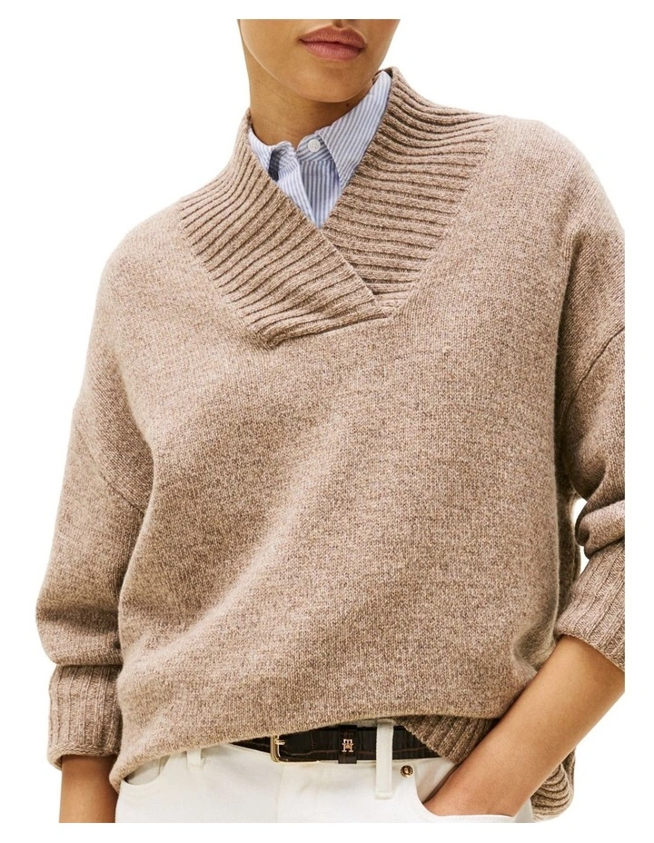 Pure Wool Marl Relaxed Jumper in Brown image 3
