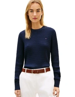 Fine Gauge Cable Knit Jumper in Blue