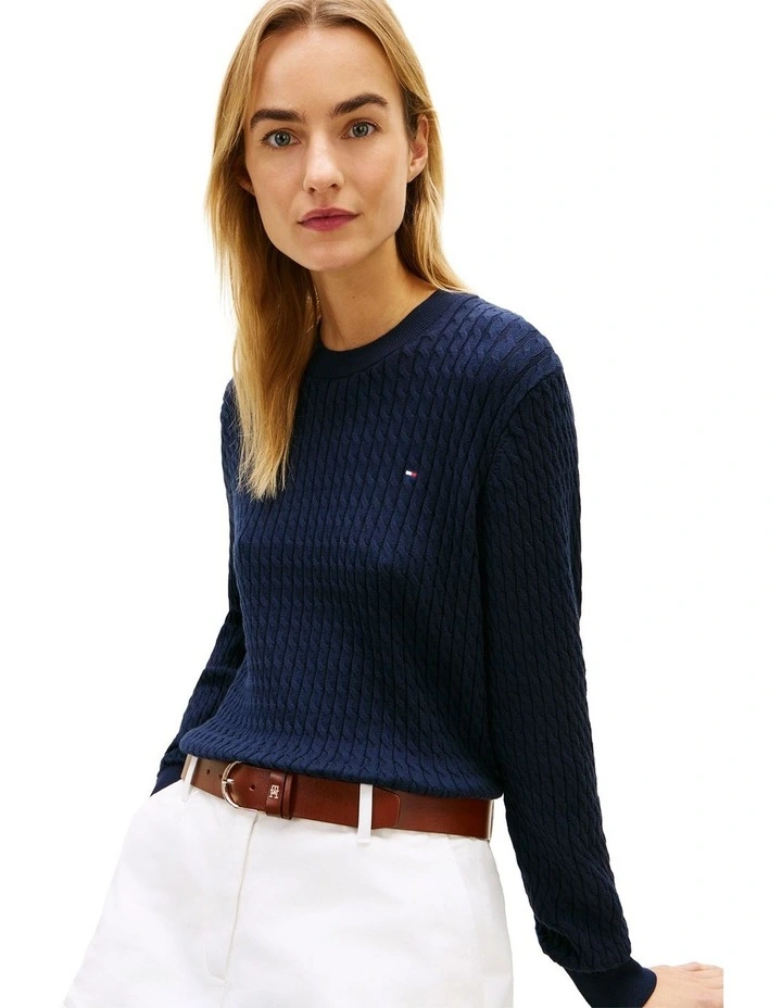 Fine Gauge Cable Knit Jumper in Blue image 3