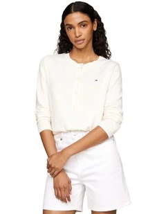 Jersey Crew Neck Cardigan in Cream