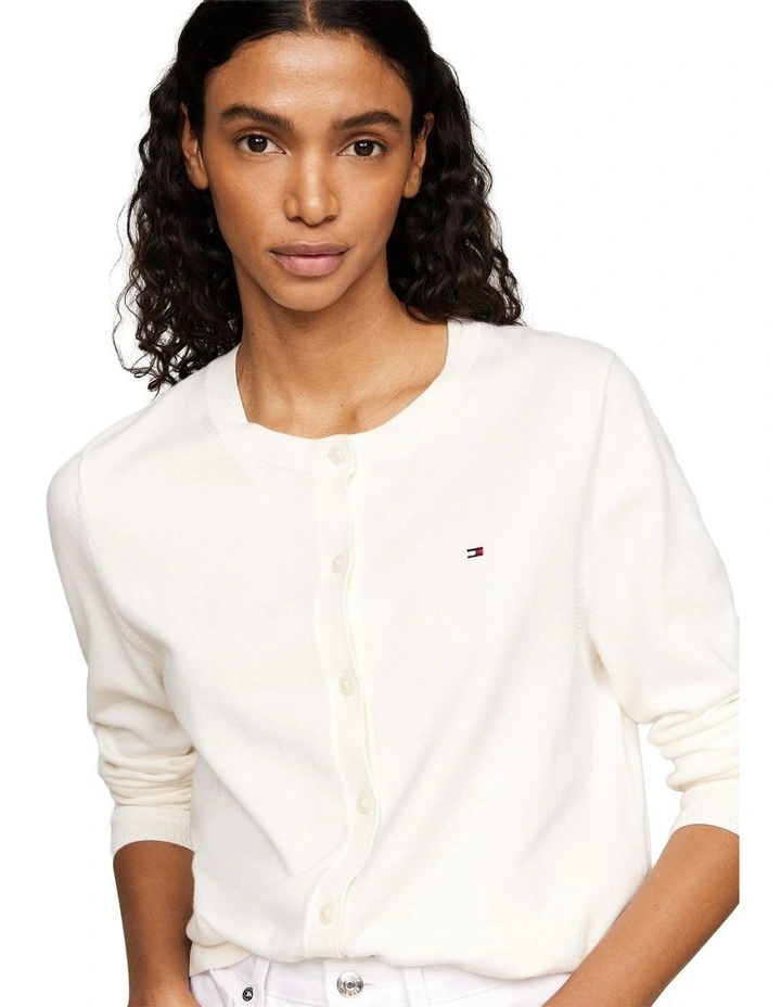 Jersey Crew Neck Cardigan in Cream image 3