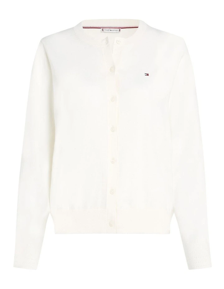 Jersey Crew Neck Cardigan in Cream image 5
