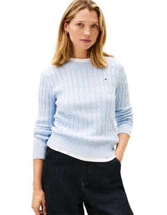 Cable Knit Crew Neck Jumper in Blue