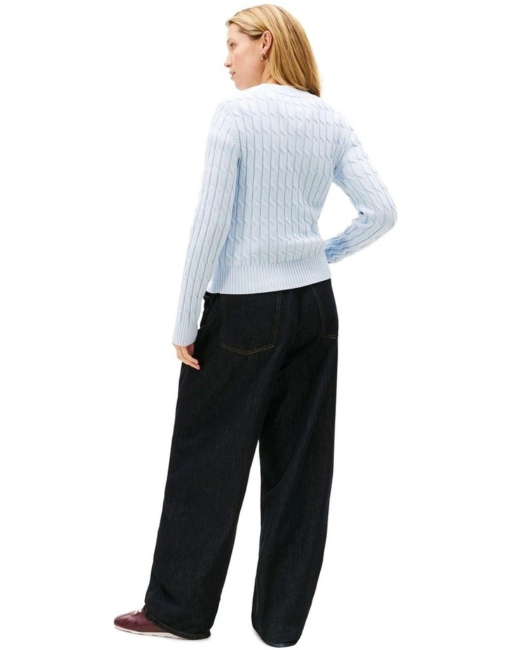 Cable Knit Crew Neck Jumper in Blue image 2