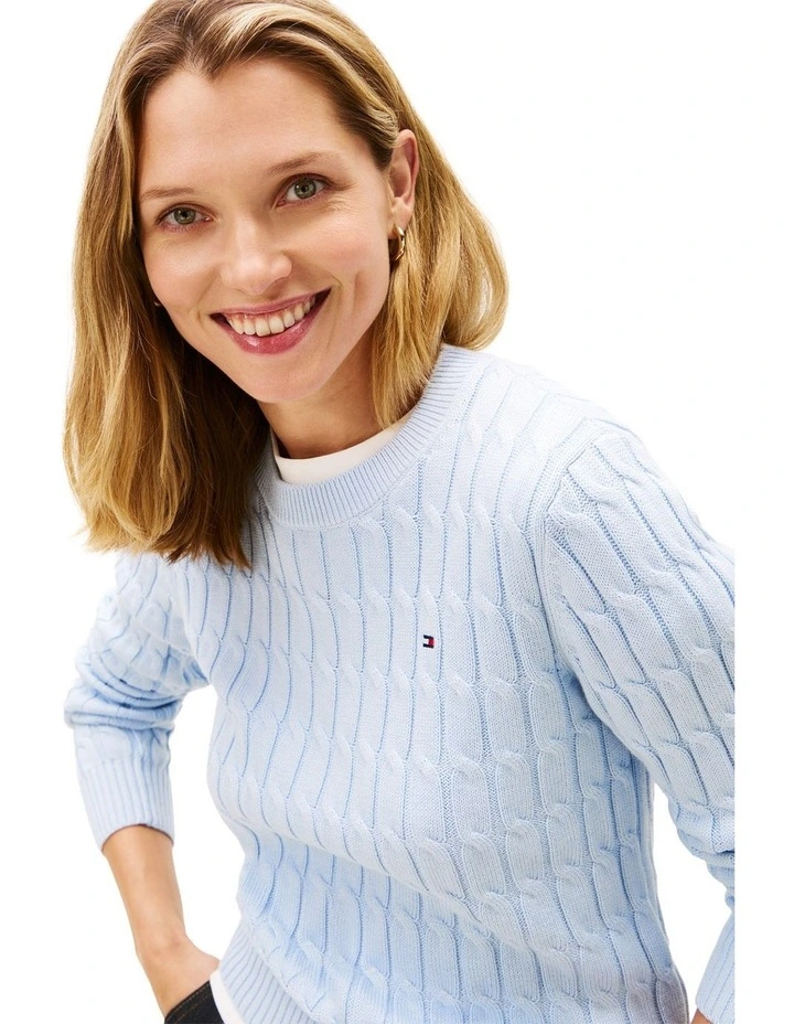 Cable Knit Crew Neck Jumper in Blue image 3