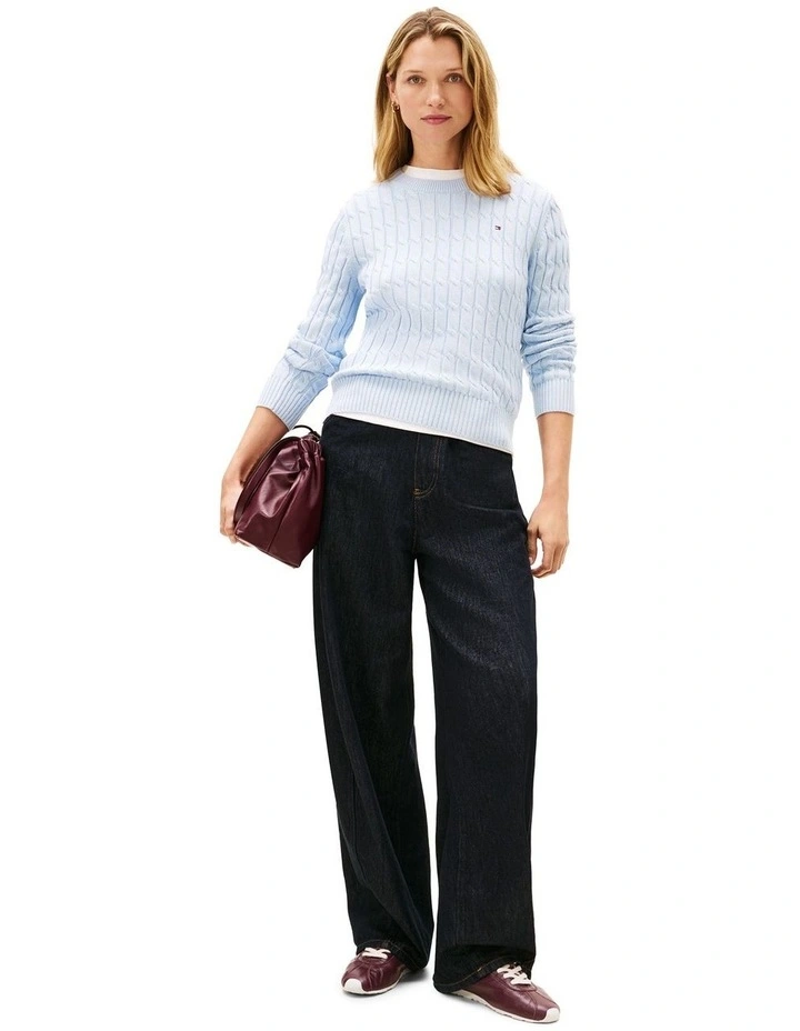 Cable Knit Crew Neck Jumper in Blue image 4