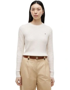Fine Gauge Cable Knit Jumper in Beige