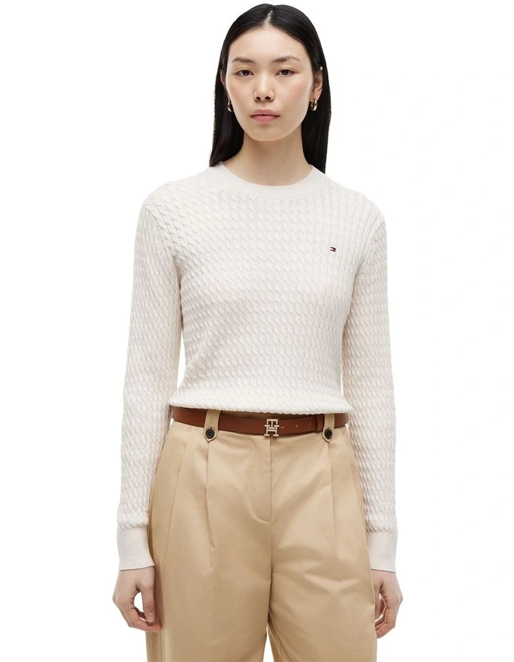 Fine Gauge Cable Knit Jumper in Beige image 1