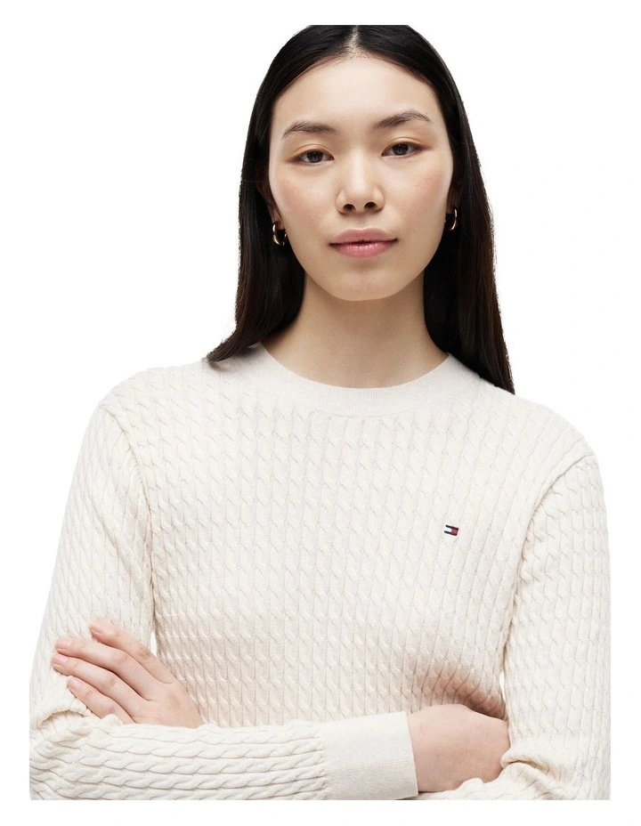 Fine Gauge Cable Knit Jumper in Beige image 3