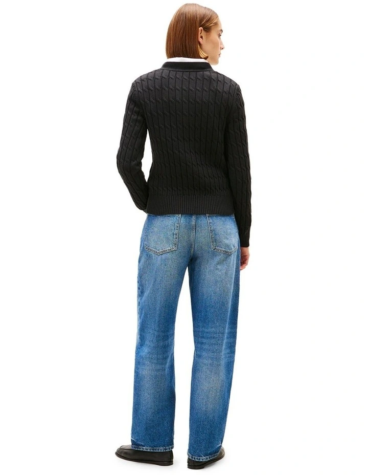 Cable Knit Crew Neck Jumper in Black image 2
