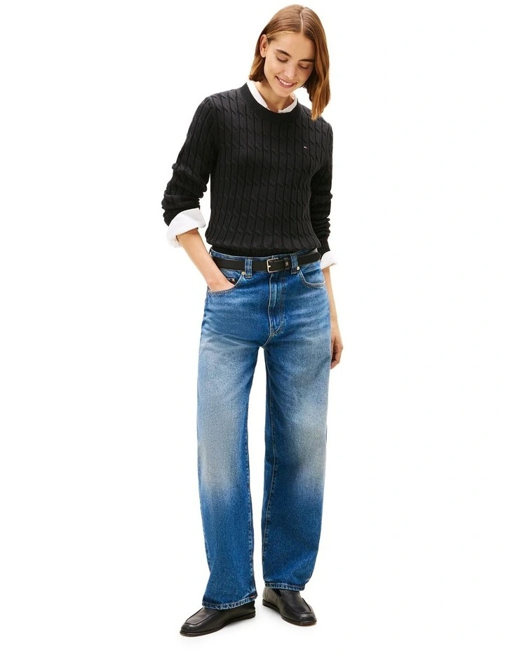 Cable Knit Crew Neck Jumper in Black image 4