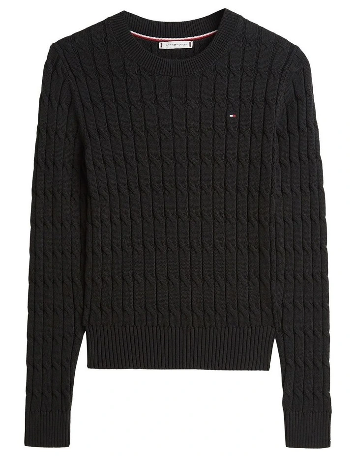 Cable Knit Crew Neck Jumper in Black image 5
