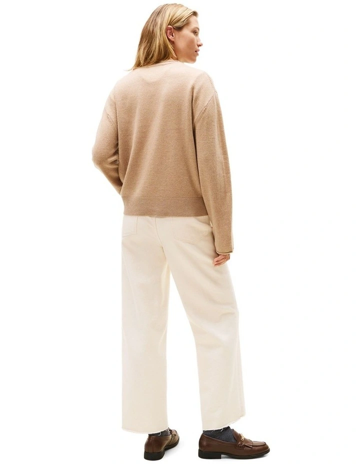 Relaxed Fit Soft Wool Jumper in Beige image 2