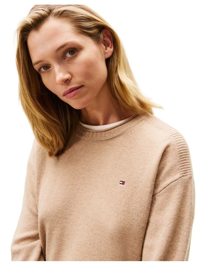 Relaxed Fit Soft Wool Jumper in Beige image 3